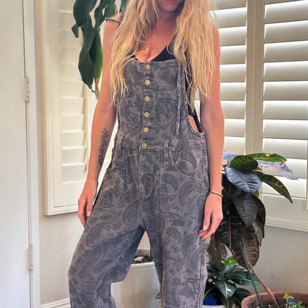 Women's Gray Paisley Overalls